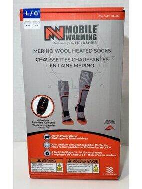 New Mobile Warming Merino Wool Heated Socks Size Large w Wireless Remote Unisex